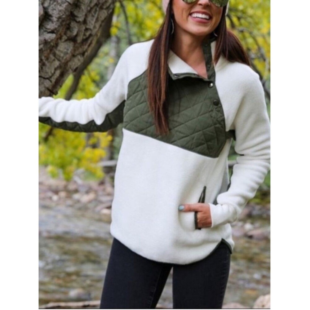 Abercrombie & Fitch Asymmetrical Half Snap Fleece Pullover Women S Gorpcore
